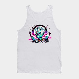 Creepy Neon Zombie Hand Graveyard Colorful Spooky Tank Top